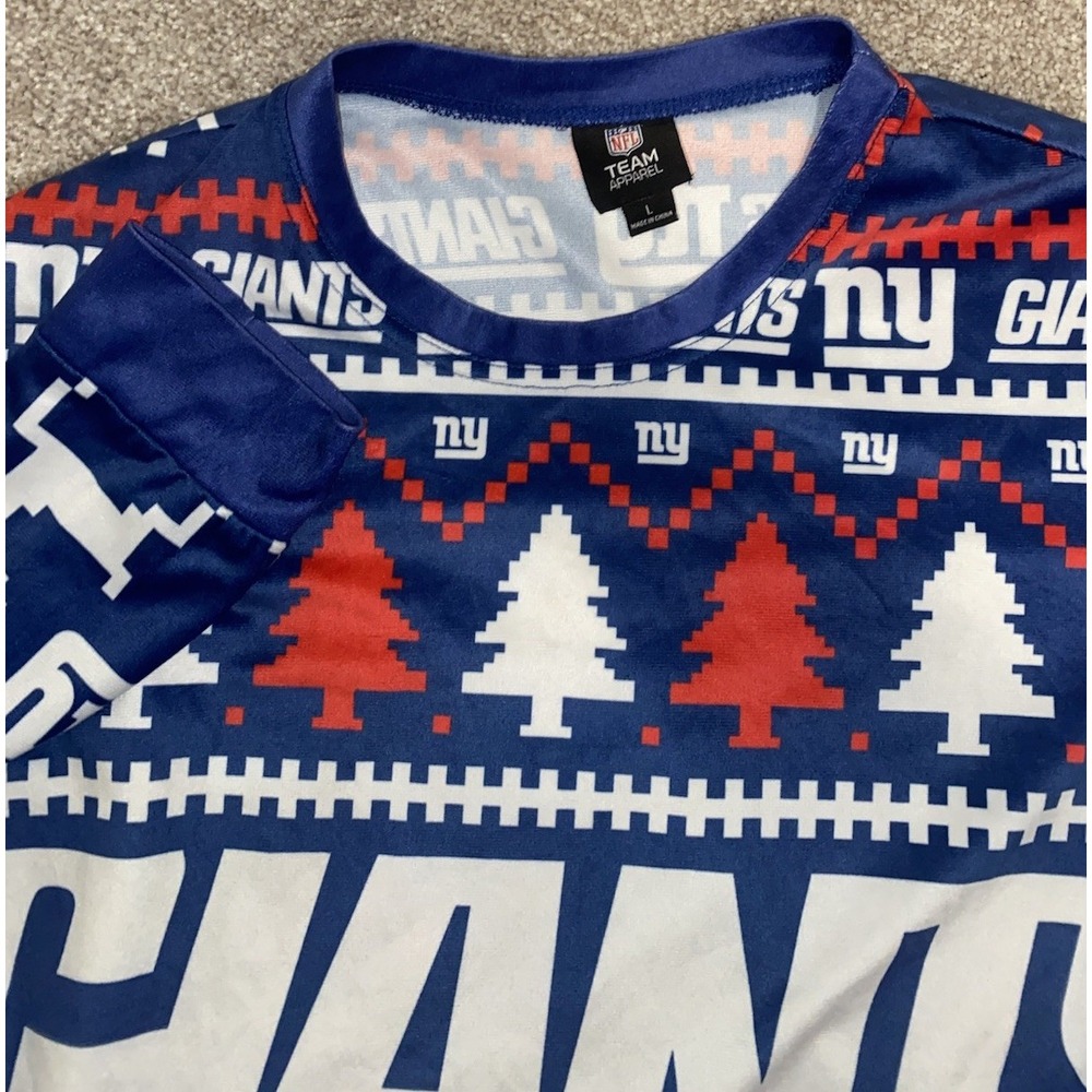 New York Giants Christmas NFL‎ Team Ugly Sweater Shirt Mens Medium Blue/Red Tree